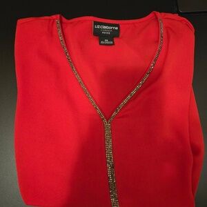 Womens size PS Liz Clairborne red top with embellishments.
